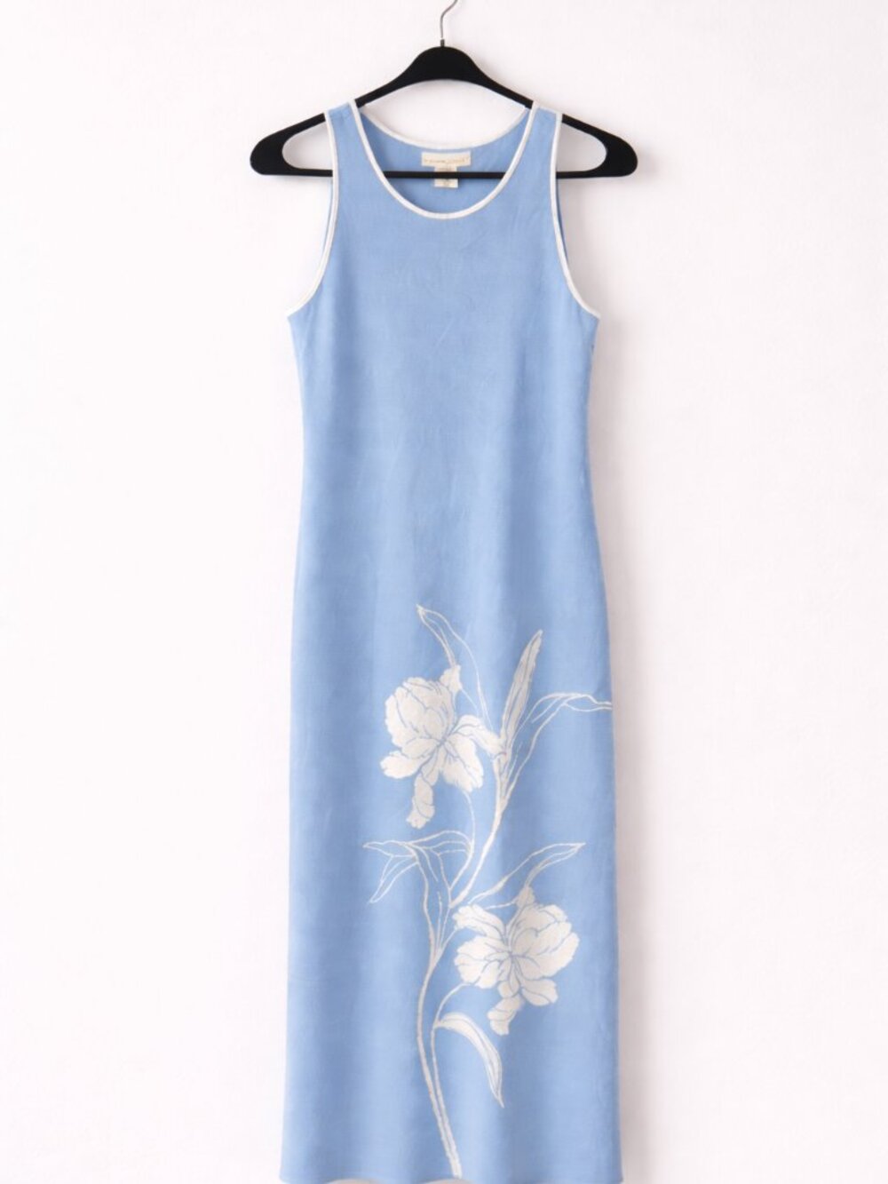 Cynthia Rowley Blue Maxi Dress S Stretch Knit Floral Hem NWT